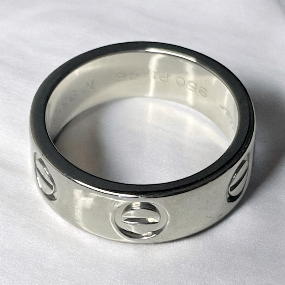 Excellent Condition Cartier Love Band Platinum 950 Ring Size 46 US 3.75 5.5mm